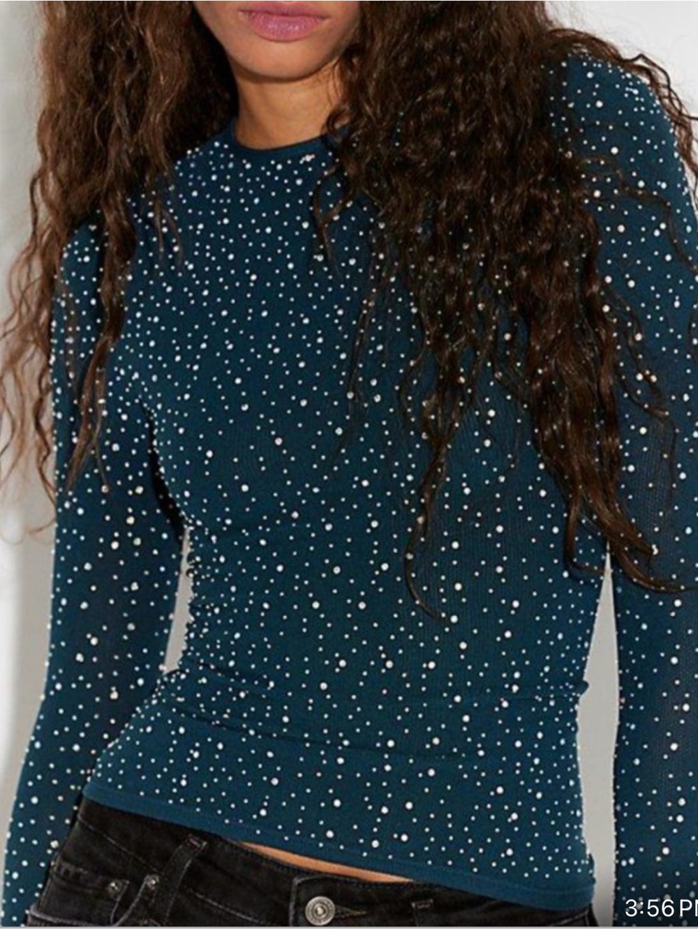 Free People NWT stretchy embellished crystals stretchy long sleeve top size XS/S